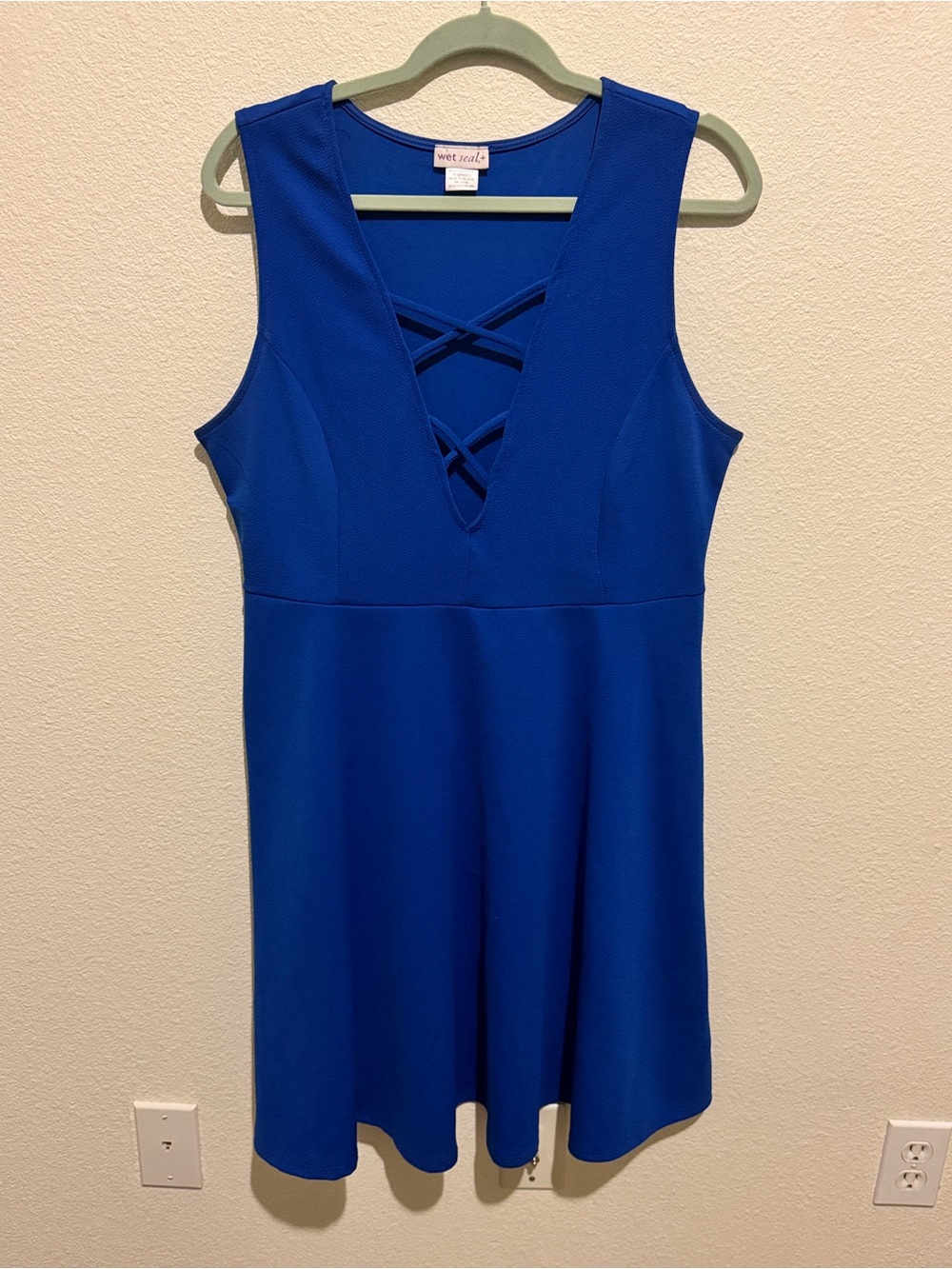 Wet Seal Royal Blue Sleeveless Crisscross V-Neck Mini Dress